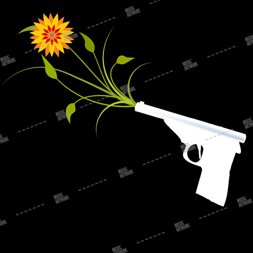 Music album artwork with a gun and a flower