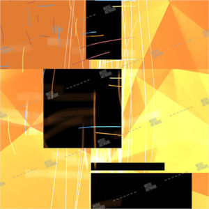 artwork with black shapes on orange