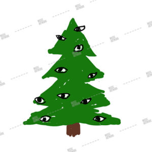 christmas tree with eye ornaments