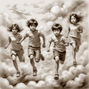 asian kids running