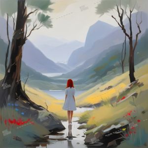 girl in nature, painting
